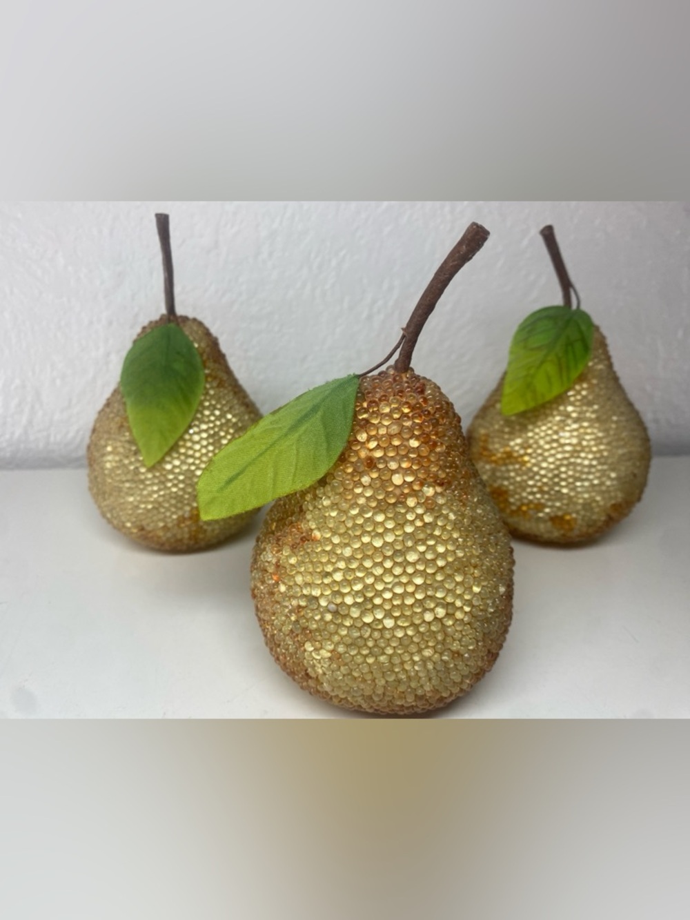 Pier 1 Imports Gold Beaded Rhinestone Decorative Pears Set of 5 Vtg Decor - Picture 2 of 5